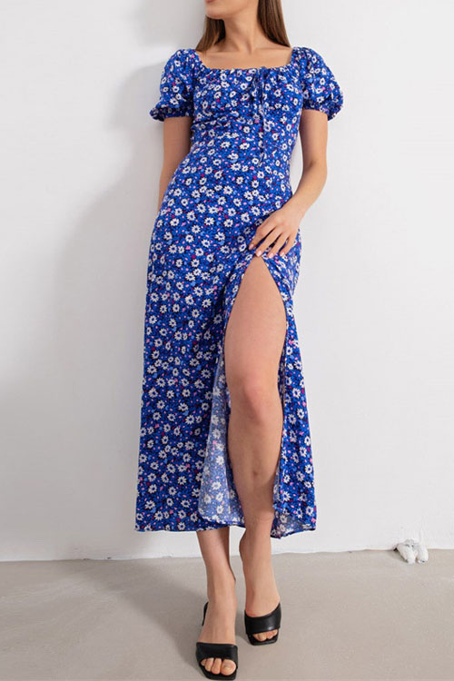 Nonnadress Resort Square Neck Bubble Sleeve French Split Dress