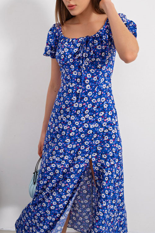 Nonnadress Resort Square Neck Bubble Sleeve French Split Dress