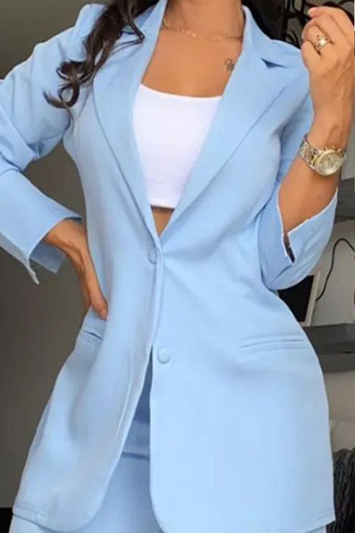 Nonnadress Elegant Split Sleeve Blazer with Pocket Straight-leg Trousers Set