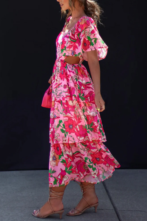 Nonnadress Floral Ruffle Multi Layers Flowing Long Dress