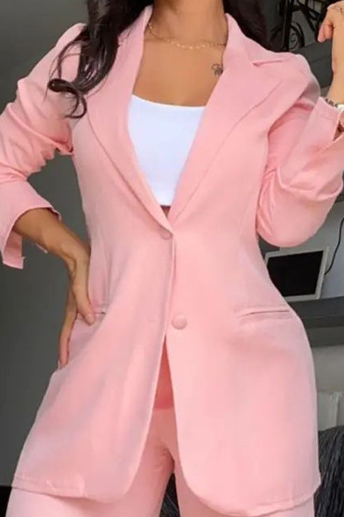 Nonnadress Elegant Split Sleeve Blazer with Pocket Straight-leg Trousers Set