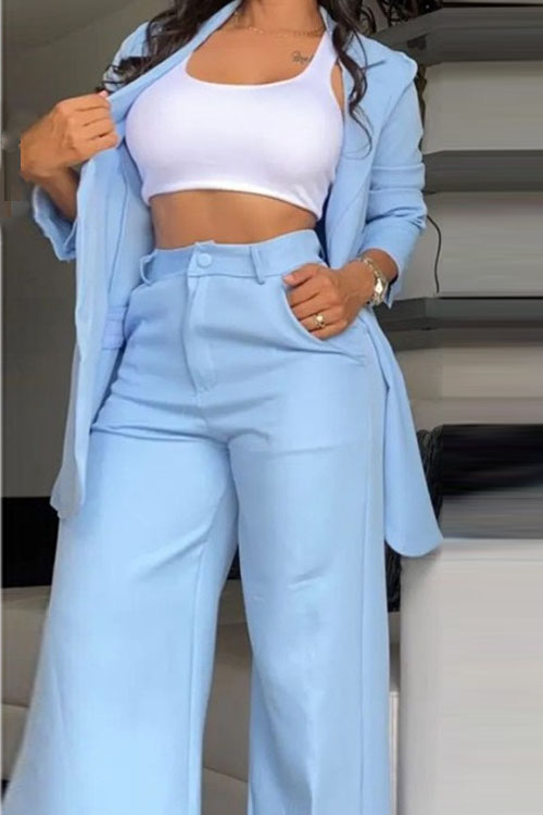 Nonnadress Elegant Split Sleeve Blazer with Pocket Straight-leg Trousers Set