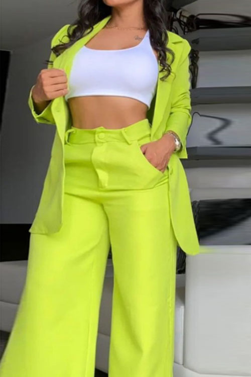 Nonnadress Elegant Split Sleeve Blazer with Pocket Straight-leg Trousers Set