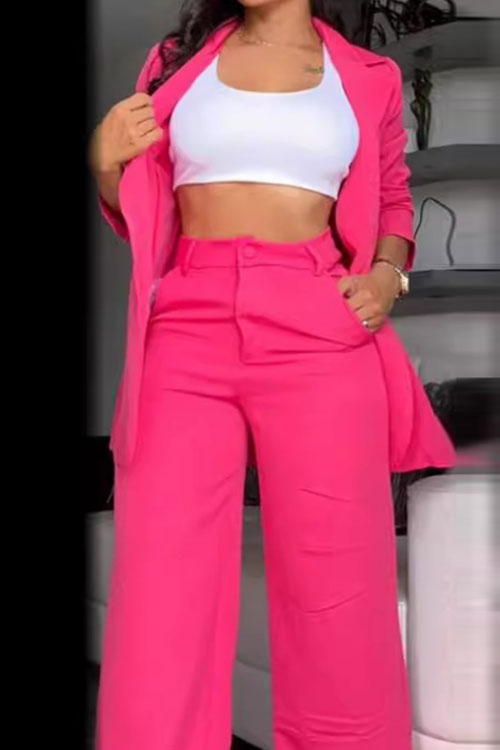 Nonnadress Elegant Split Sleeve Blazer with Pocket Straight-leg Trousers Set