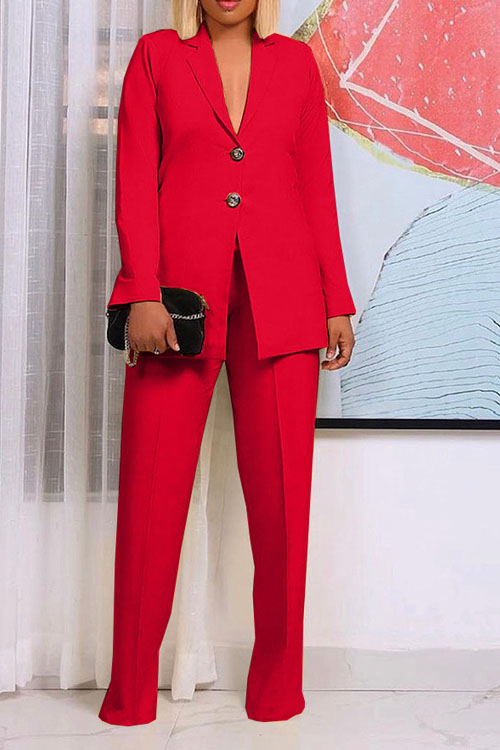 Nonnadress Solid Color Blazer Lapel Button Two-Piece Suit
