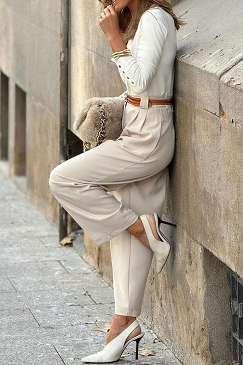 Nonnadress Fashionable Solid Color Versatile High-Waisted Trousers