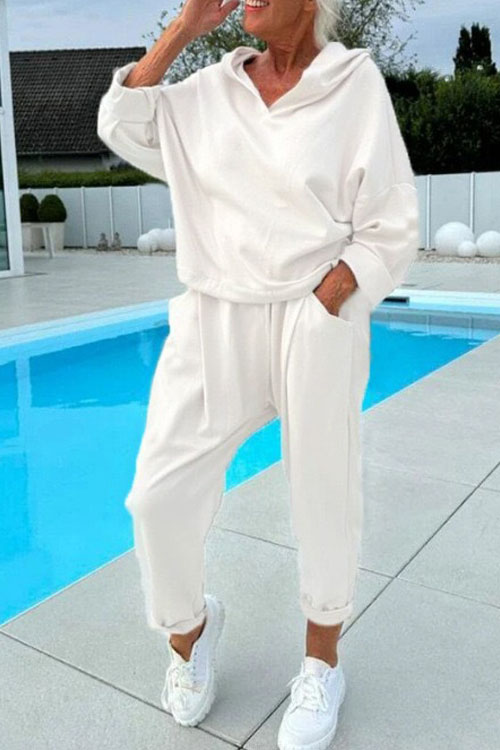 Nonnadress Solid Color Hooded Sweatshirt Two-piece Set