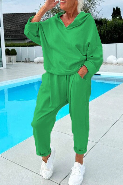 Nonnadress Solid Color Hooded Sweatshirt Two-piece Set