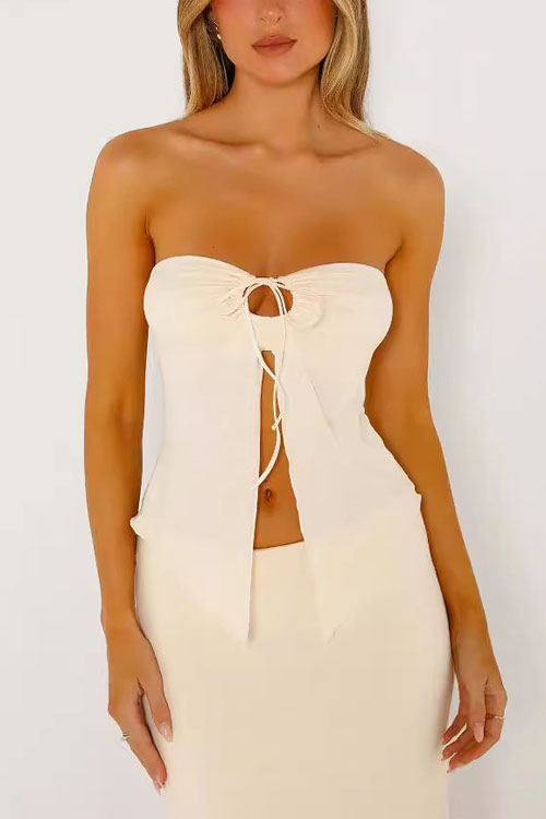 Nonnadress Mesh Double-Layer Slit Strapless Tank Top & Long Skirt Set