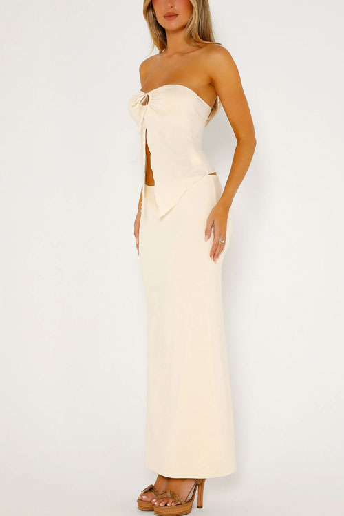 Nonnadress Mesh Double-Layer Slit Strapless Tank Top & Long Skirt Set