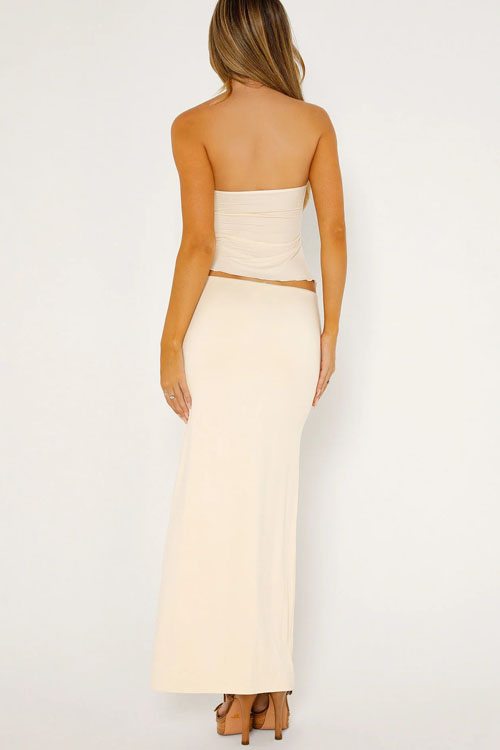 Nonnadress Mesh Double-Layer Slit Strapless Tank Top & Long Skirt Set