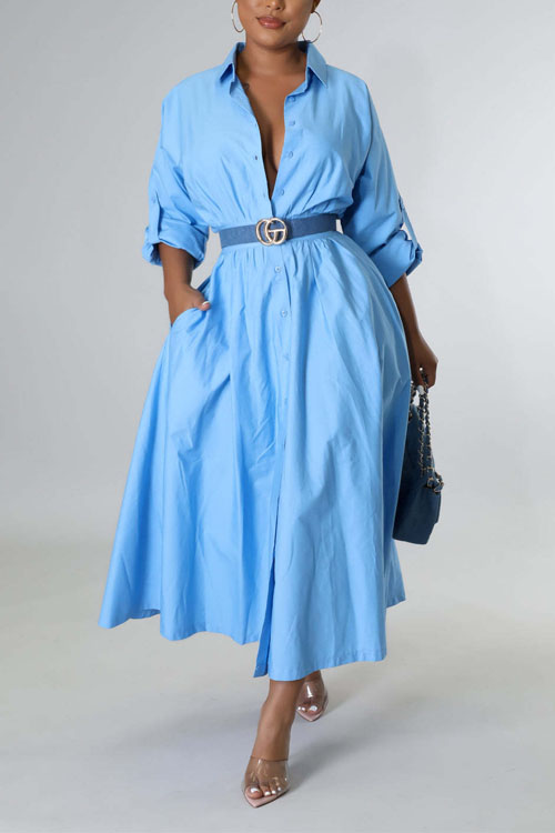 Nonnadress Shirt-Style Elastic Waist Loose Long Dress