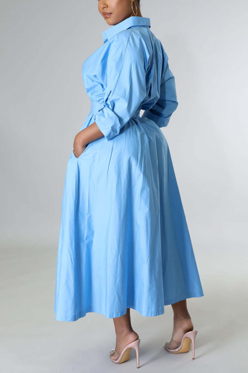 Nonnadress Shirt-Style Elastic Waist Loose Long Dress