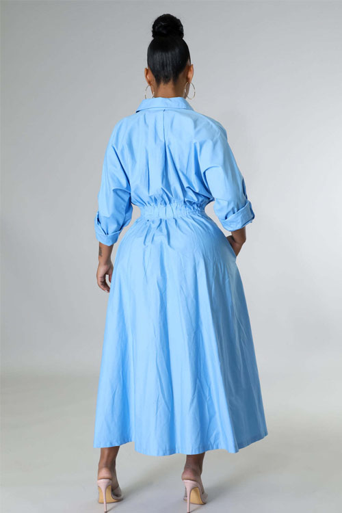 Nonnadress Shirt-Style Elastic Waist Loose Long Dress