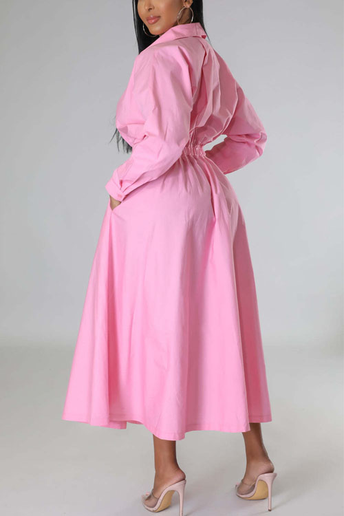 Nonnadress Shirt-Style Elastic Waist Loose Long Dress