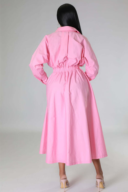 Nonnadress Shirt-Style Elastic Waist Loose Long Dress