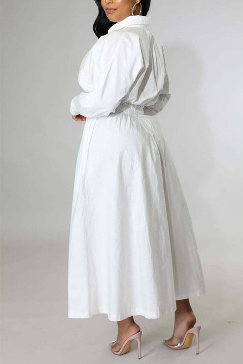Nonnadress Shirt-Style Elastic Waist Loose Long Dress
