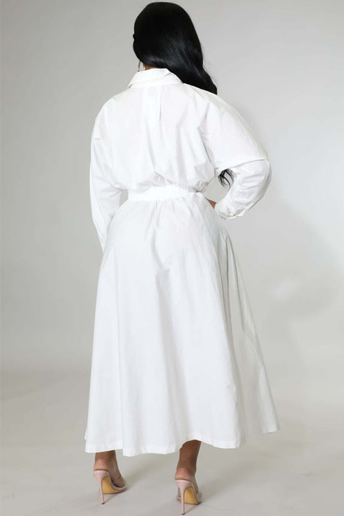 Nonnadress Shirt-Style Elastic Waist Loose Long Dress