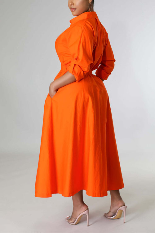 Nonnadress Shirt-Style Elastic Waist Loose Long Dress