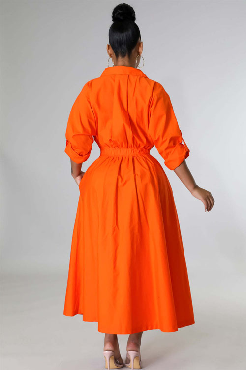 Nonnadress Shirt-Style Elastic Waist Loose Long Dress