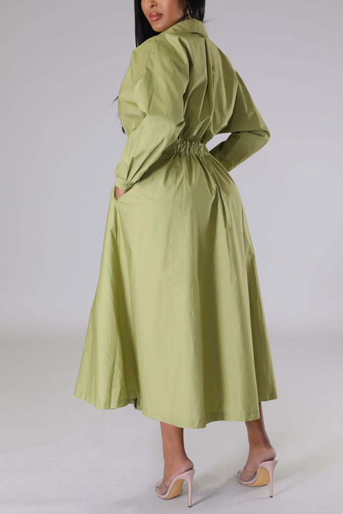 Nonnadress Shirt-Style Elastic Waist Loose Long Dress