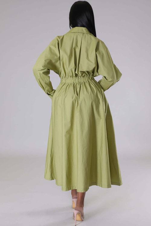 Nonnadress Shirt-Style Elastic Waist Loose Long Dress