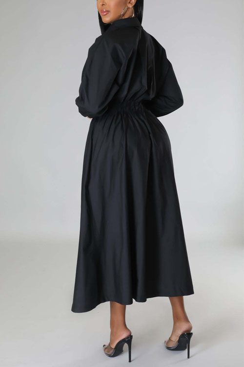 Nonnadress Shirt-Style Elastic Waist Loose Long Dress