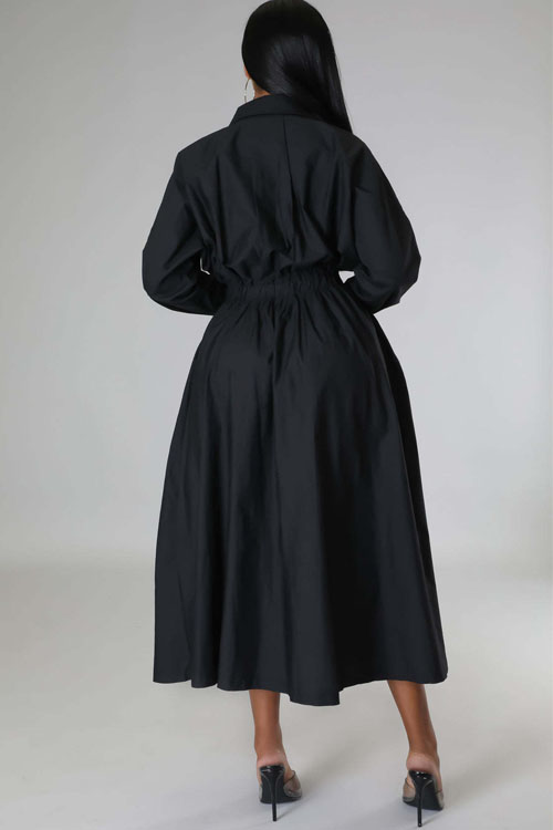 Nonnadress Shirt-Style Elastic Waist Loose Long Dress