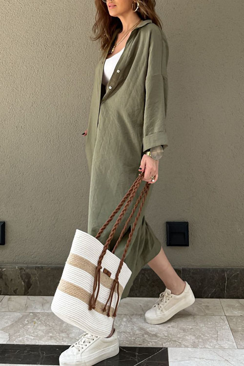 Nonnadress Loose Single-Breasted Lazy Style Shirt Dress