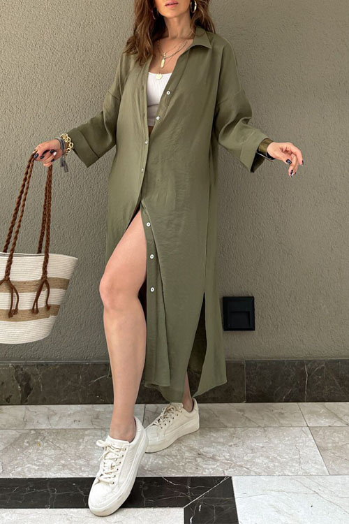 Nonnadress Loose Single-Breasted Lazy Style Shirt Dress