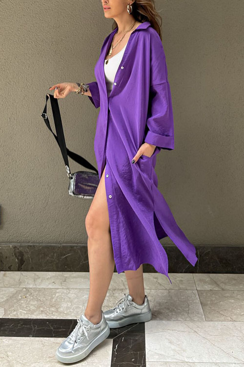 Nonnadress Loose Single-Breasted Lazy Style Shirt Dress