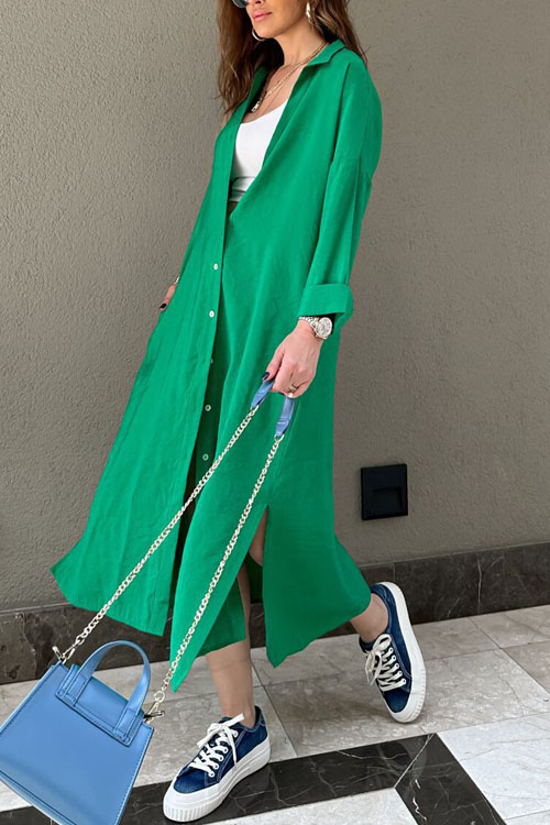 Nonnadress Loose Single-Breasted Lazy Style Shirt Dress