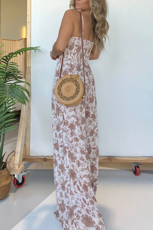 Nonnadress Floral Print Spaghetti Strap Wide Leg Jumpsuit