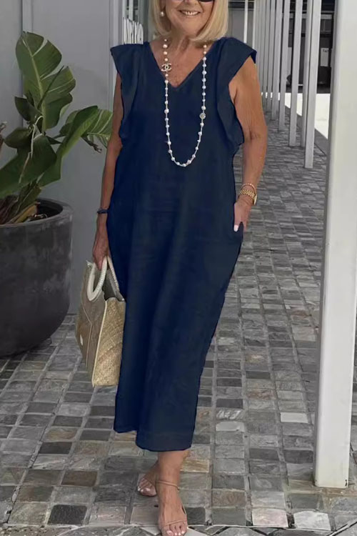 Nonnadress Summer Backless Tie Strap Flare Sleeve Cotton Linen Dress