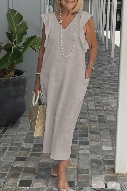 Nonnadress Summer Backless Tie Strap Flare Sleeve Cotton Linen Dress