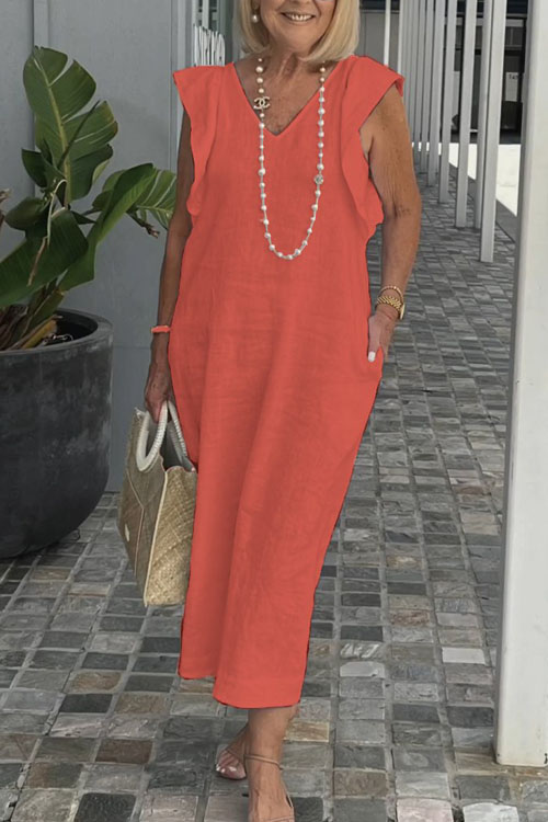 Nonnadress Summer Backless Tie Strap Flare Sleeve Cotton Linen Dress