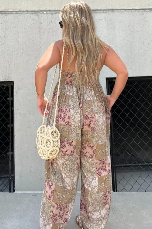 Nonnadress High-waisted Trendy Loose Printed Strap Jumpsuit