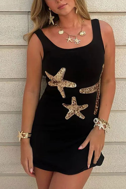 Nonnadress Fashion Sequin Star Embroidery Mini Dress