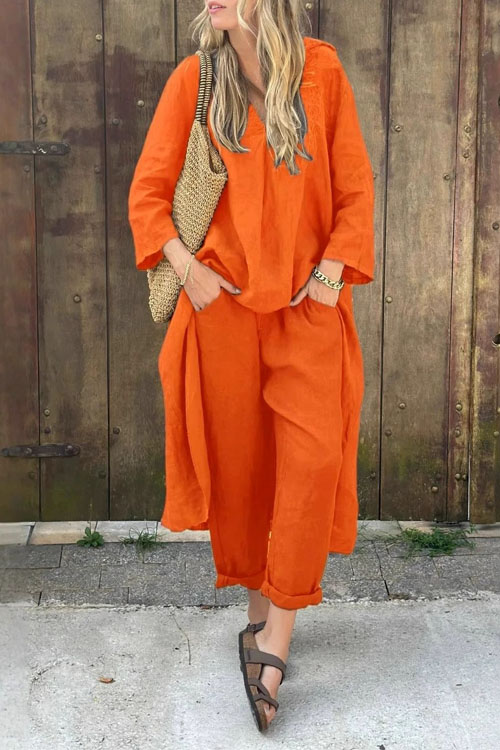 Nonnadress Large Size Cotton Linen Shirt Waist Loose Pants Two-piece Set