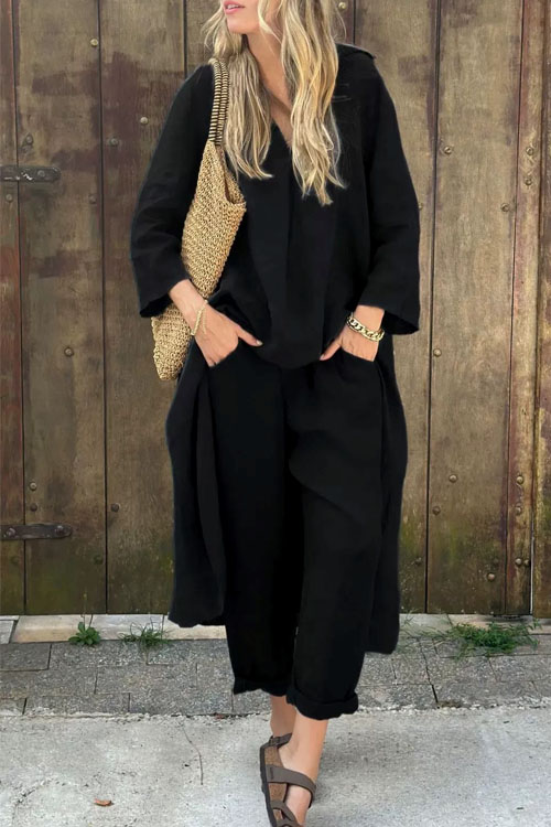 Nonnadress Large Size Cotton Linen Shirt Waist Loose Pants Two-piece Set