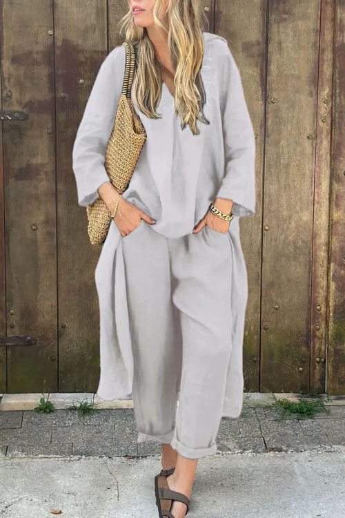Nonnadress Large Size Cotton Linen Shirt Waist Loose Pants Two-piece Set