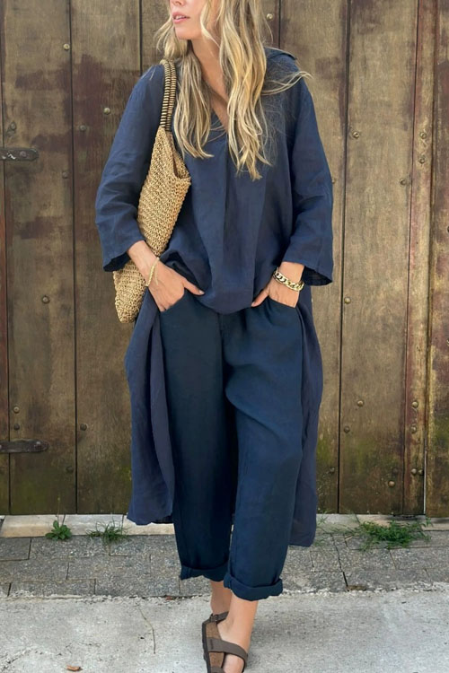 Nonnadress Large Size Cotton Linen Shirt Waist Loose Pants Two-piece Set