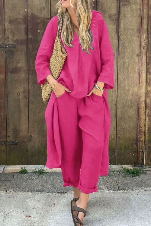 Nonnadress Large Size Cotton Linen Shirt Waist Loose Pants Two-piece Set