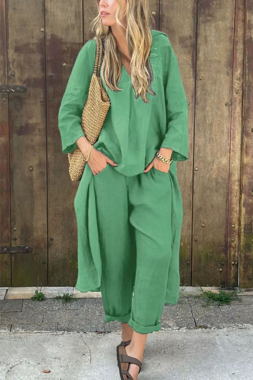 Nonnadress Large Size Cotton Linen Shirt Waist Loose Pants Two-piece Set