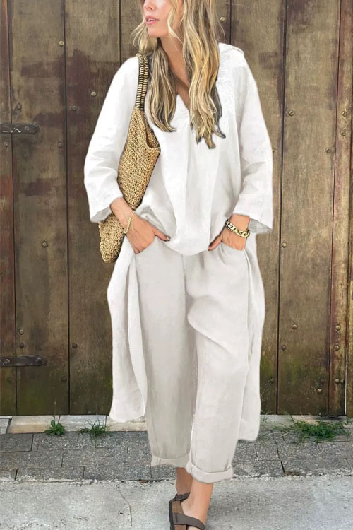 Nonnadress Large Size Cotton Linen Shirt Waist Loose Pants Two-piece Set
