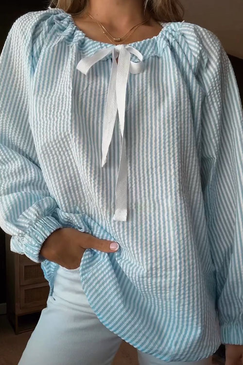 Nonnadress Chiffon Striped Tie Women Blouse Top