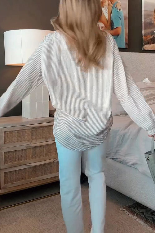 Nonnadress Chiffon Striped Tie Women Blouse Top