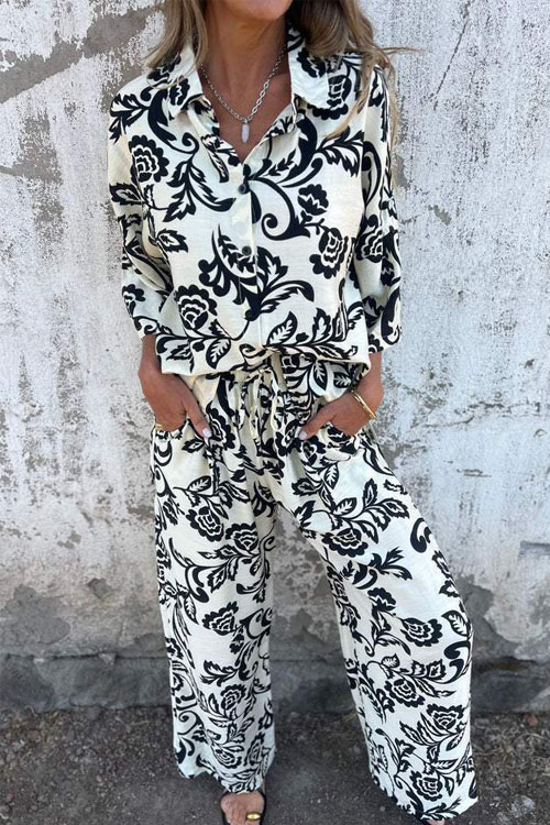 Nonnadress Spring and Summer Printed Shirt Long Pants Two-piece Suit