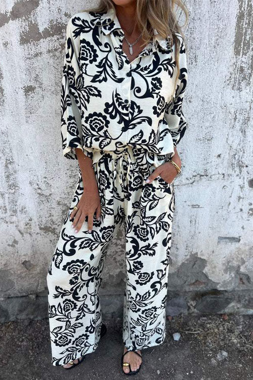 Nonnadress Spring and Summer Printed Shirt Long Pants Two-piece Suit