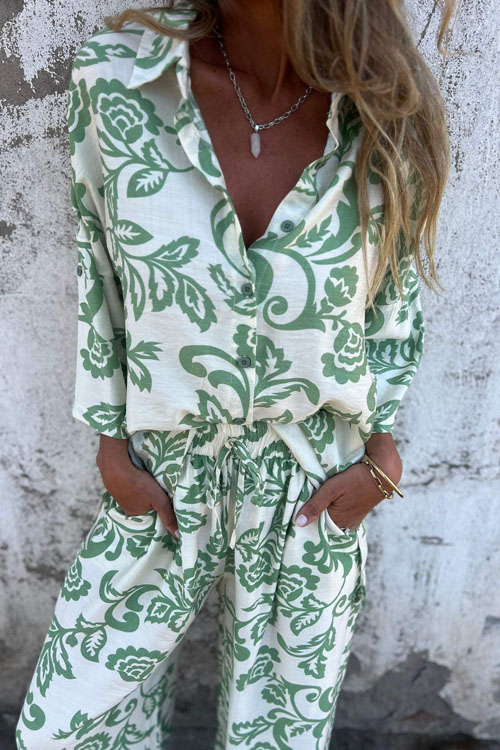 Nonnadress Spring and Summer Printed Shirt Long Pants Two-piece Suit